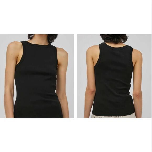 St. Agni Organic Cotton Bateau Tank Jet Black High Neck Quiet Luxury sz L Basics - Picture 1 of 9